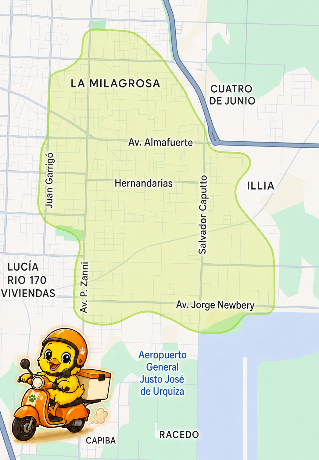 Mapa de zona de reparto sin cargo en Paraná