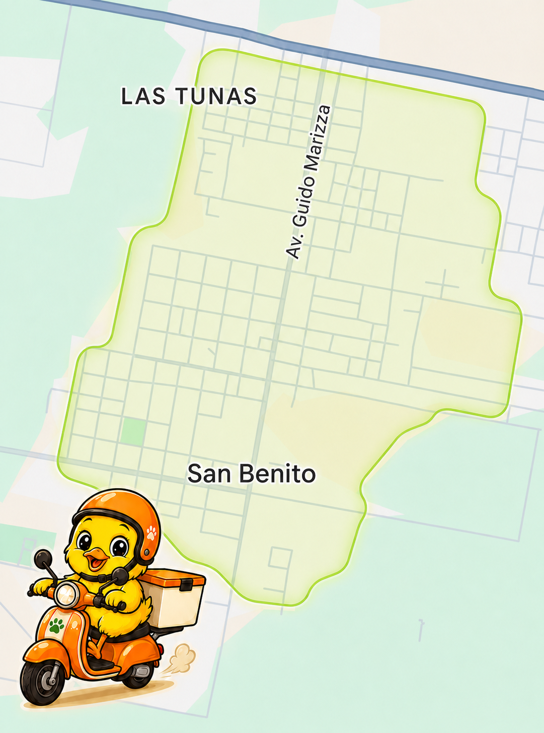 Mapa de zona de reparto sin cargo en San Benito
